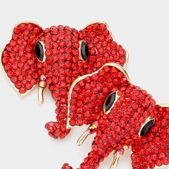 Gold red Crystal stones elephant head earrings - Picture 2 of 3